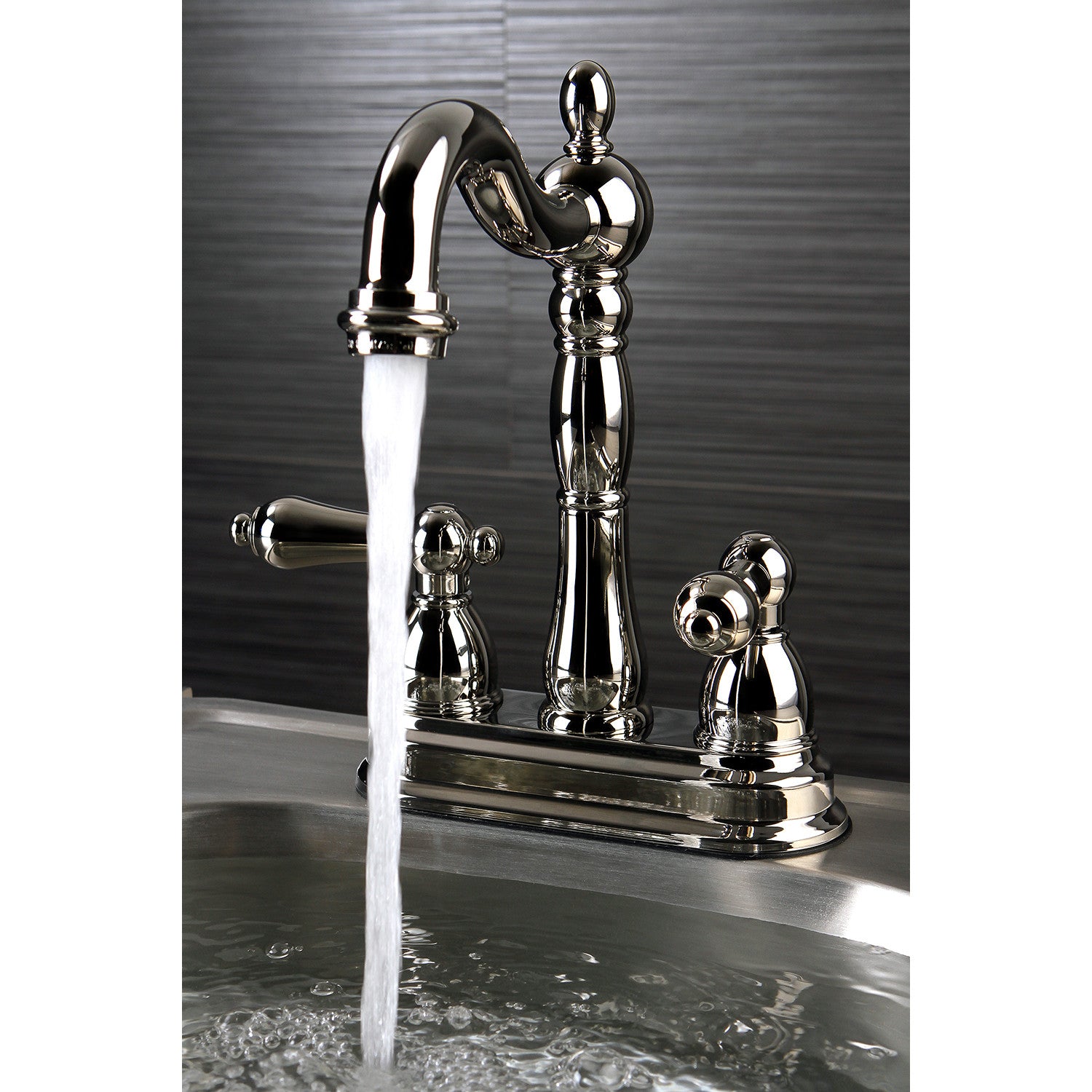 Kingston Heirloom KB1496AL - Heritage Two-Handle 2-Hole Deck Mount Bar Faucet, Polished Nickel — thumbnail 3